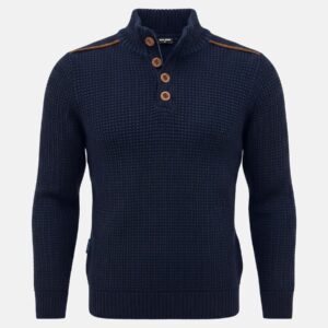 Strickpullover mit Waffelstruktur und Knopfstehkragen